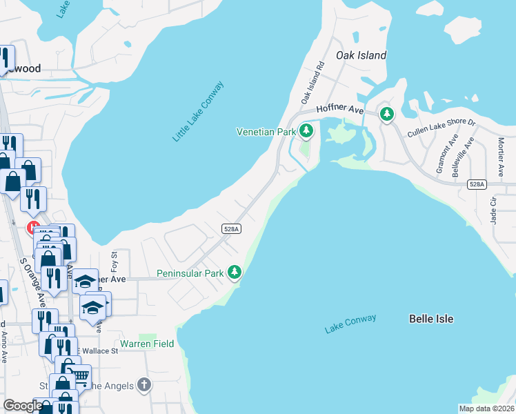 map of restaurants, bars, coffee shops, grocery stores, and more near 1924 Hoffner Avenue in Belle Isle