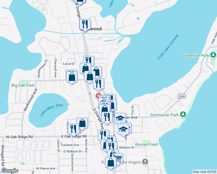 map of restaurants, bars, coffee shops, grocery stores, and more near 625 Lake Harbor Circle in Orlando