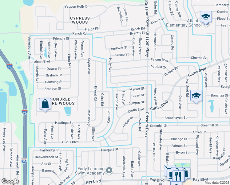 map of restaurants, bars, coffee shops, grocery stores, and more near 6849 Buxton Avenue in Cocoa