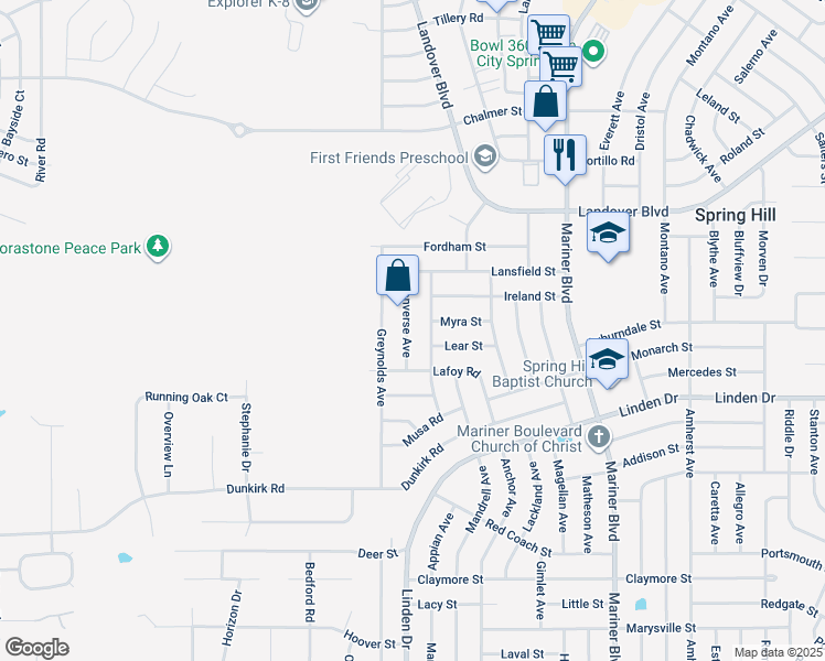 map of restaurants, bars, coffee shops, grocery stores, and more near 3196 Converse Avenue in Spring Hill