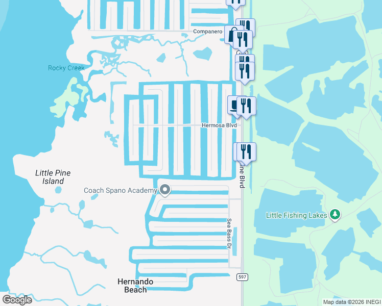 map of restaurants, bars, coffee shops, grocery stores, and more near 3227 Azalea Drive in Hernando Beach