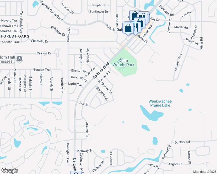map of restaurants, bars, coffee shops, grocery stores, and more near 8444 Elgrove Street in Spring Hill