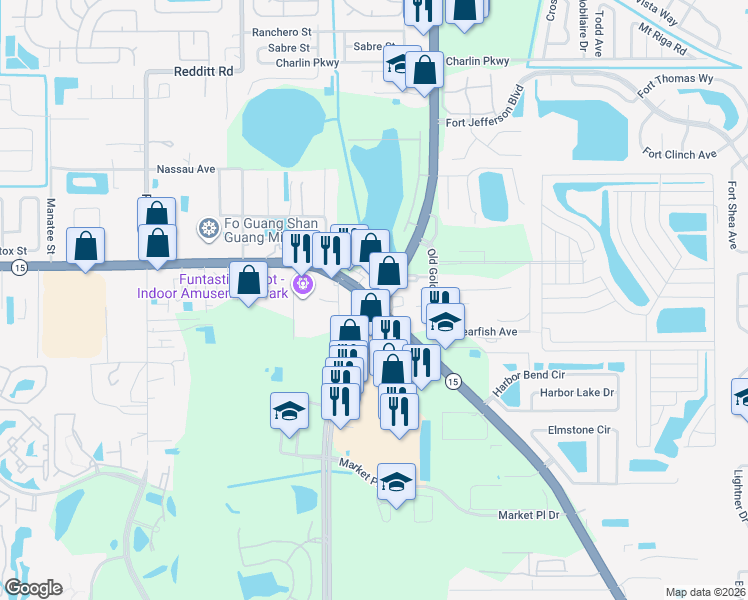 map of restaurants, bars, coffee shops, grocery stores, and more near Hoffner Ave & S Goldenrod Rd in Orlando