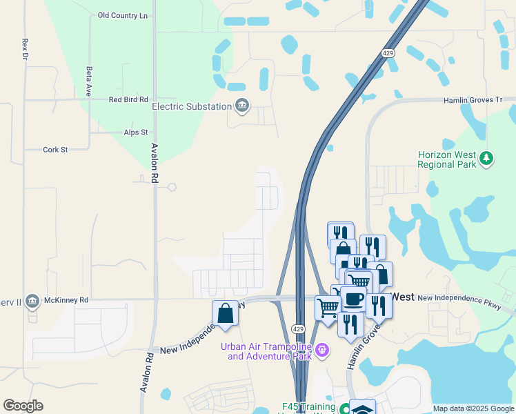 map of restaurants, bars, coffee shops, grocery stores, and more near 5805 Surprise Lily Drive in Oakland
