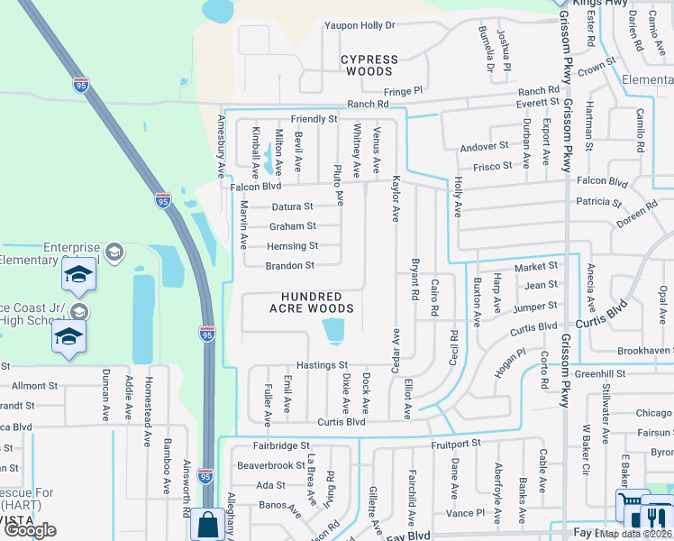 map of restaurants, bars, coffee shops, grocery stores, and more near 6970 Hundred Acre Drive in Cocoa