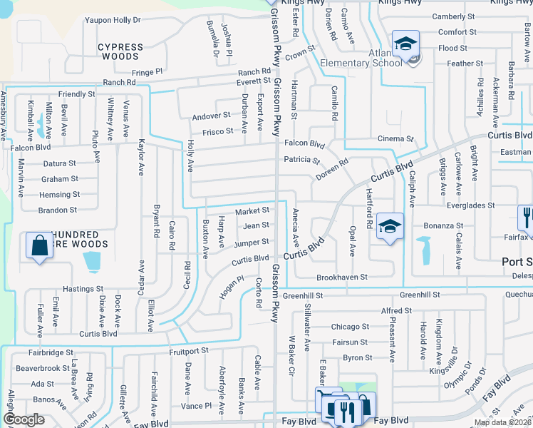 map of restaurants, bars, coffee shops, grocery stores, and more near 5020 Jean Street in Cocoa