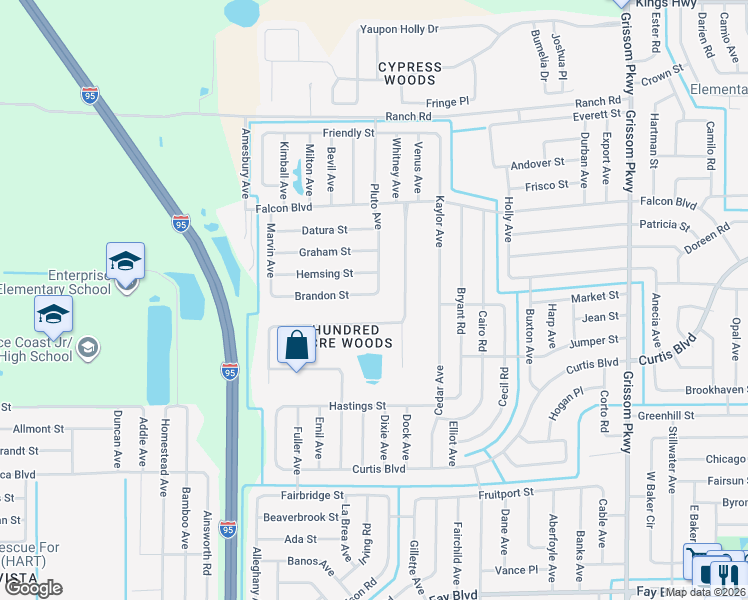 map of restaurants, bars, coffee shops, grocery stores, and more near 6970 Hundred Acre Drive in Cocoa