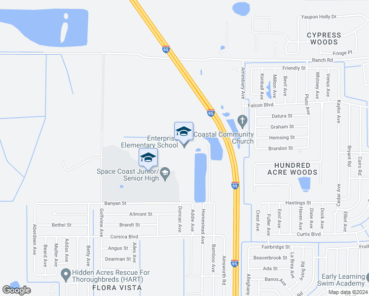map of restaurants, bars, coffee shops, grocery stores, and more near 7000 Enterprise Road in Cocoa