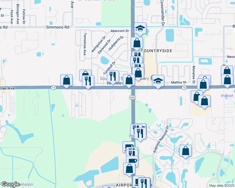 map of restaurants, bars, coffee shops, grocery stores, and more near 5730 Hoffner Avenue in Orlando