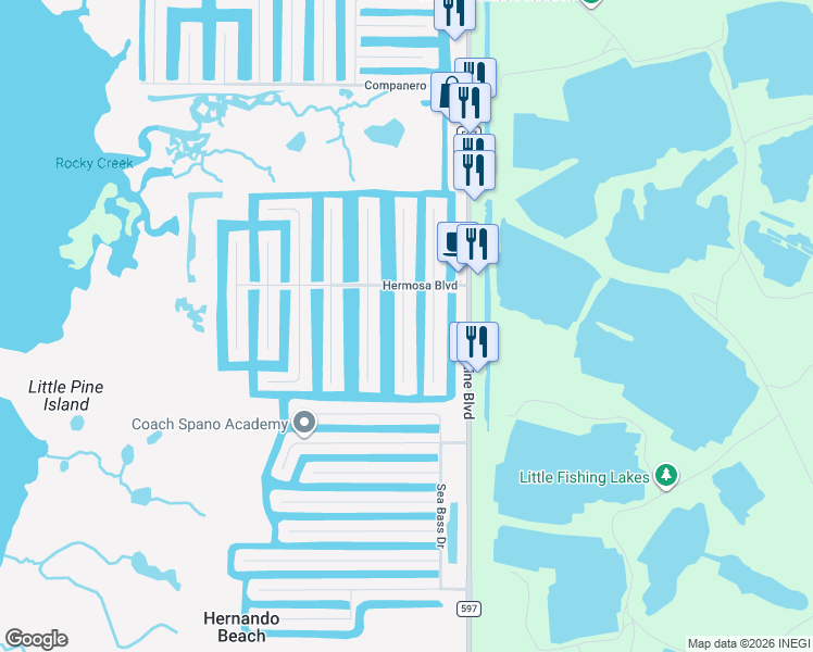 map of restaurants, bars, coffee shops, grocery stores, and more near 3269 Sea Grape Drive in Hernando Beach