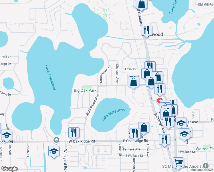 map of restaurants, bars, coffee shops, grocery stores, and more near 336 Mary Jess Road in Orlando