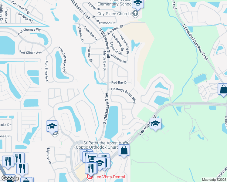 map of restaurants, bars, coffee shops, grocery stores, and more near 8731 Hastings Beach Boulevard in Orlando
