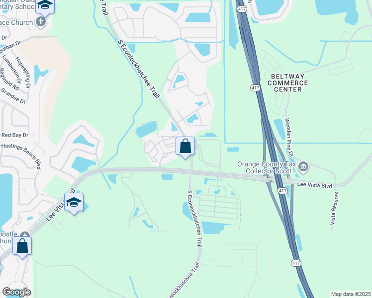 map of restaurants, bars, coffee shops, grocery stores, and more near 5480 South Econlockhatchee Trail in Orlando