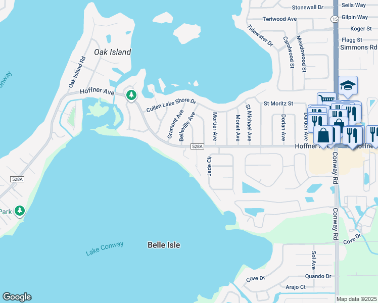 map of restaurants, bars, coffee shops, grocery stores, and more near 5135 Belleville Avenue in Belle Isle
