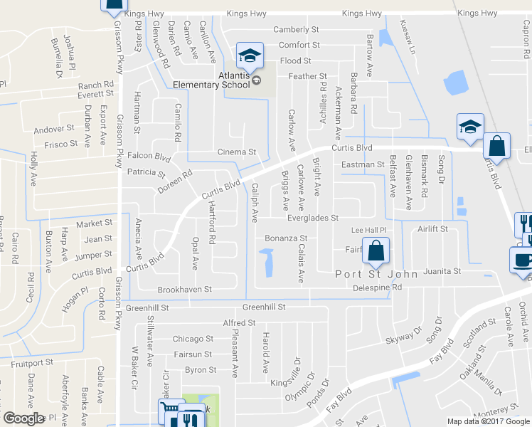 map of restaurants, bars, coffee shops, grocery stores, and more near 4570 Everglades Street in Cocoa