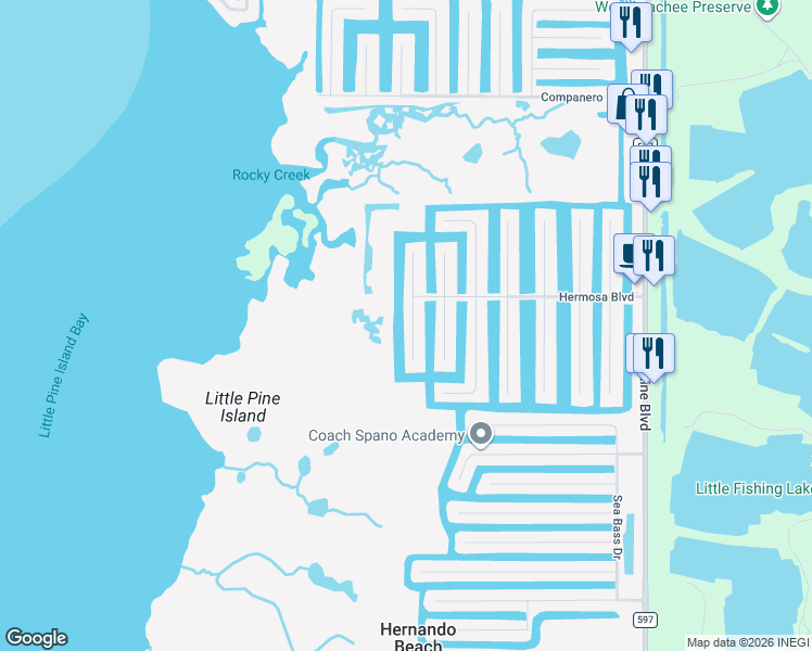 map of restaurants, bars, coffee shops, grocery stores, and more near 3259 Lugustrum Drive in Hernando Beach
