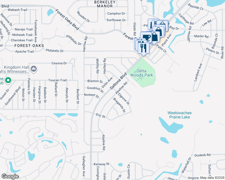 map of restaurants, bars, coffee shops, grocery stores, and more near 3290 Deltona Boulevard in Spring Hill