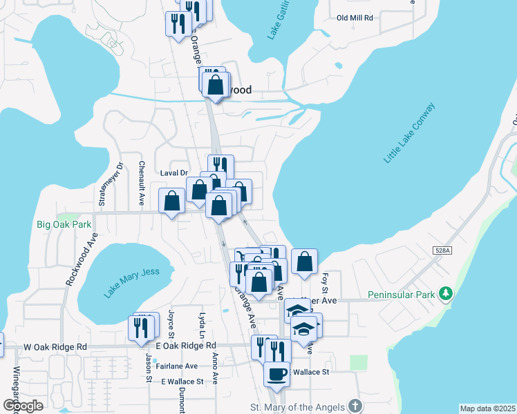 map of restaurants, bars, coffee shops, grocery stores, and more near 5429 Hansel Avenue in Edgewood