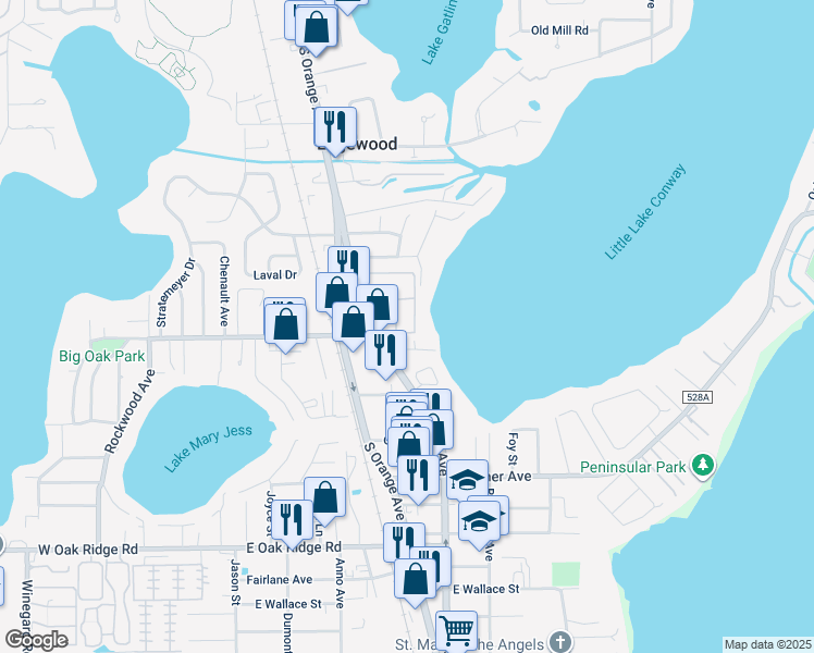 map of restaurants, bars, coffee shops, grocery stores, and more near 5429 Hansel Avenue in Edgewood