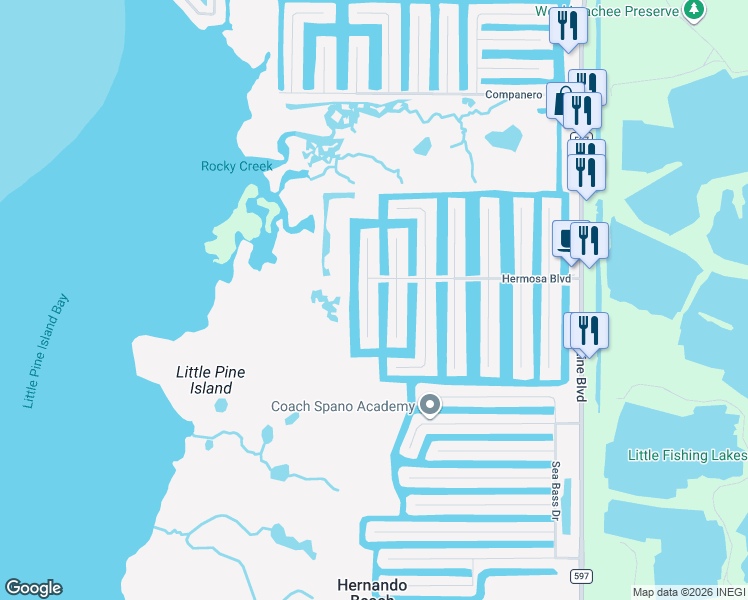 map of restaurants, bars, coffee shops, grocery stores, and more near 3266 Lugustrum Drive in Hernando Beach