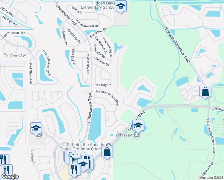 map of restaurants, bars, coffee shops, grocery stores, and more near 8910 Compton Shore Lane in Orlando