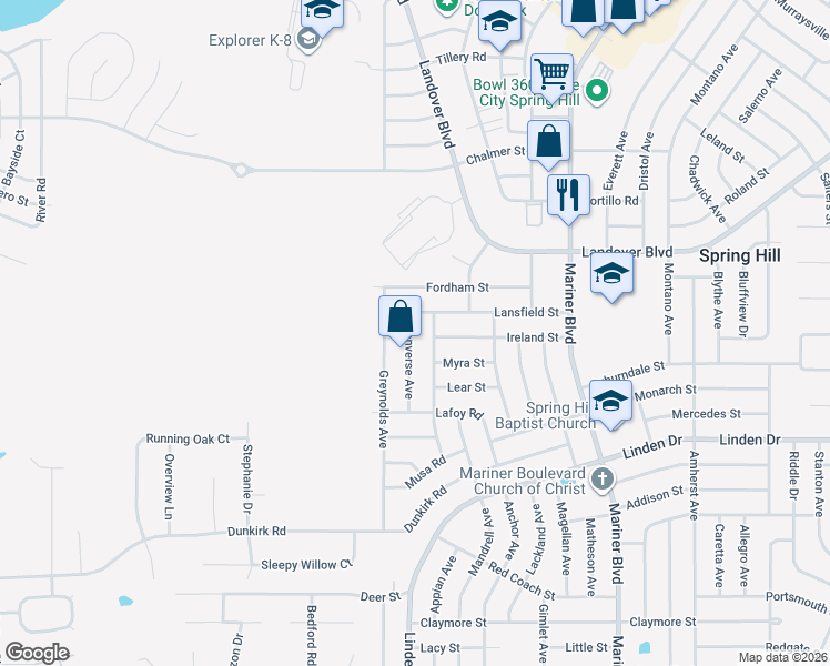 map of restaurants, bars, coffee shops, grocery stores, and more near 3244 Converse Avenue in Spring Hill