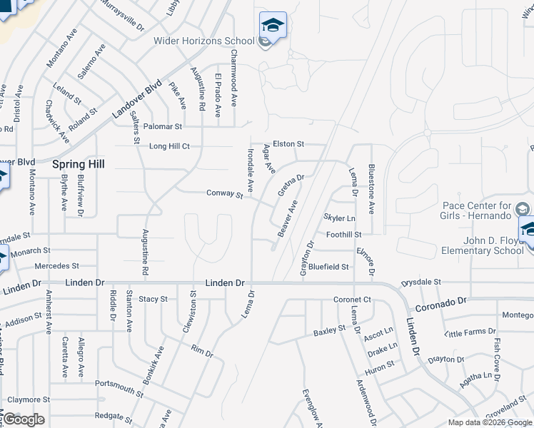 map of restaurants, bars, coffee shops, grocery stores, and more near 3259 Gretna Drive in Spring Hill