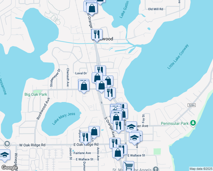 map of restaurants, bars, coffee shops, grocery stores, and more near in Edgewood