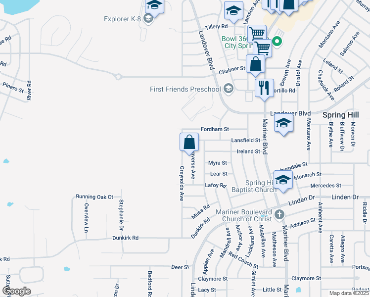 map of restaurants, bars, coffee shops, grocery stores, and more near 3238 Greynolds Avenue in Spring Hill