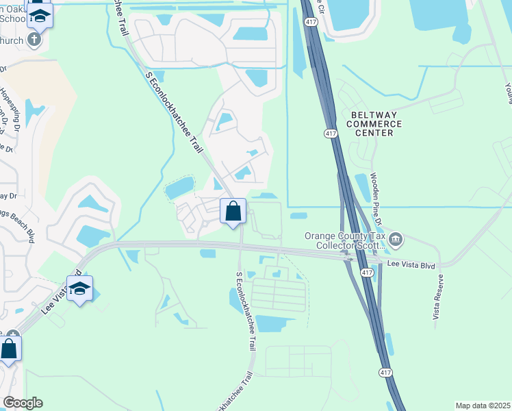 map of restaurants, bars, coffee shops, grocery stores, and more near 10153 Lee Vista Boulevard in Orlando