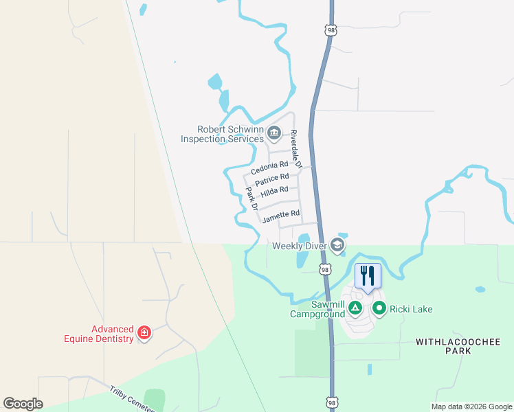 map of restaurants, bars, coffee shops, grocery stores, and more near 33091 Mulberry Road in Dade City