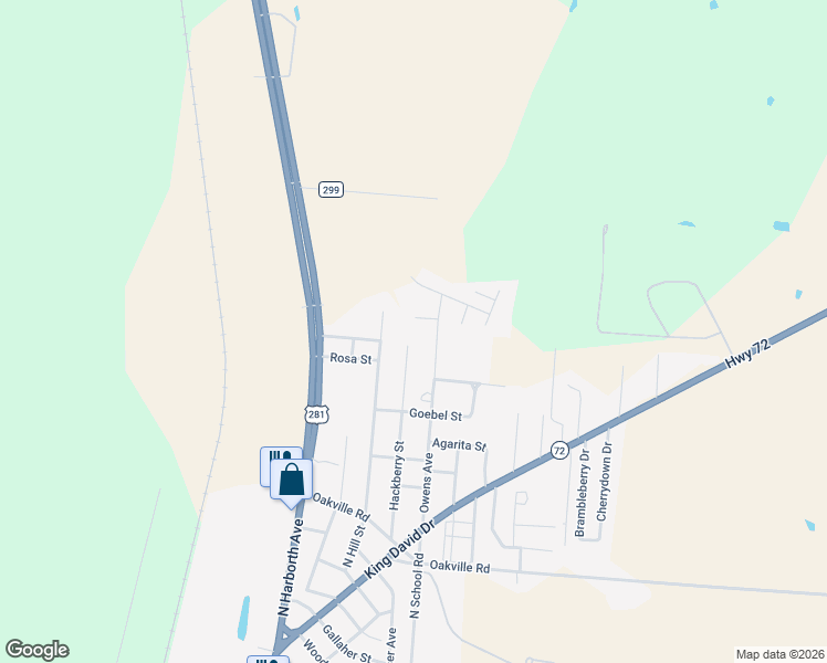 map of restaurants, bars, coffee shops, grocery stores, and more near 1812 Hackberry Street in Three Rivers