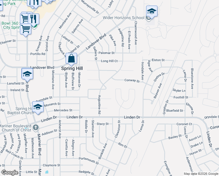 map of restaurants, bars, coffee shops, grocery stores, and more near 11382 Doxsey Hill Circle in Spring Hill