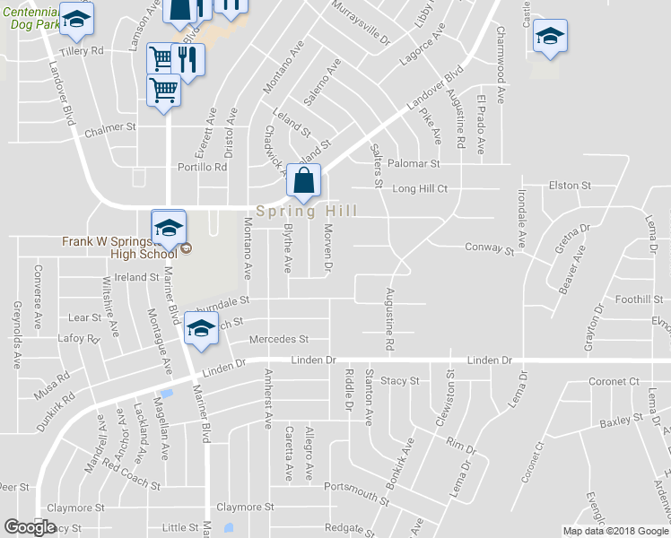 map of restaurants, bars, coffee shops, grocery stores, and more near 3252 Morven Drive in Spring Hill