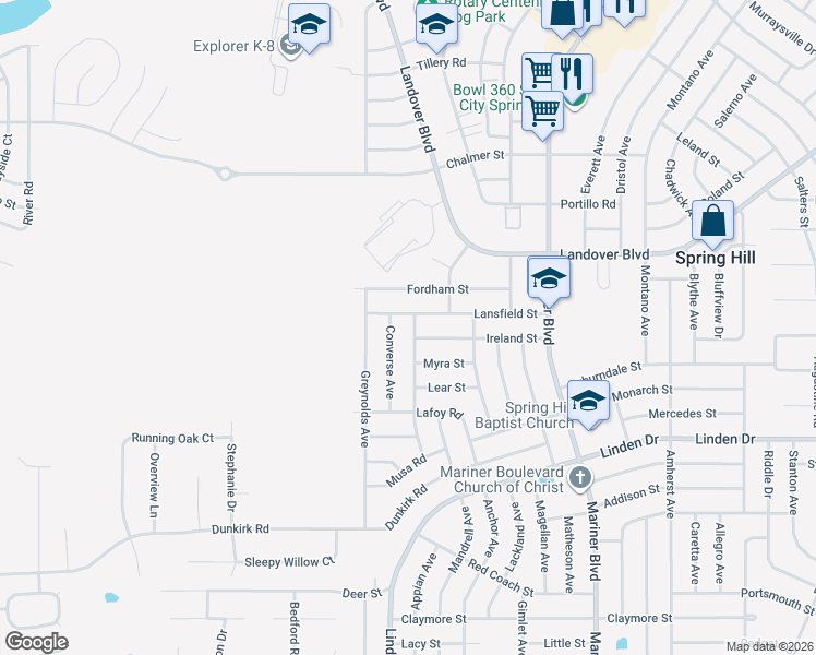 map of restaurants, bars, coffee shops, grocery stores, and more near 3244 Converse Avenue in Spring Hill