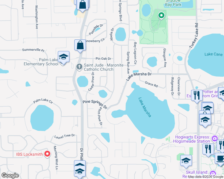 map of restaurants, bars, coffee shops, grocery stores, and more near 5804 Pitch Pine Drive in Orlando