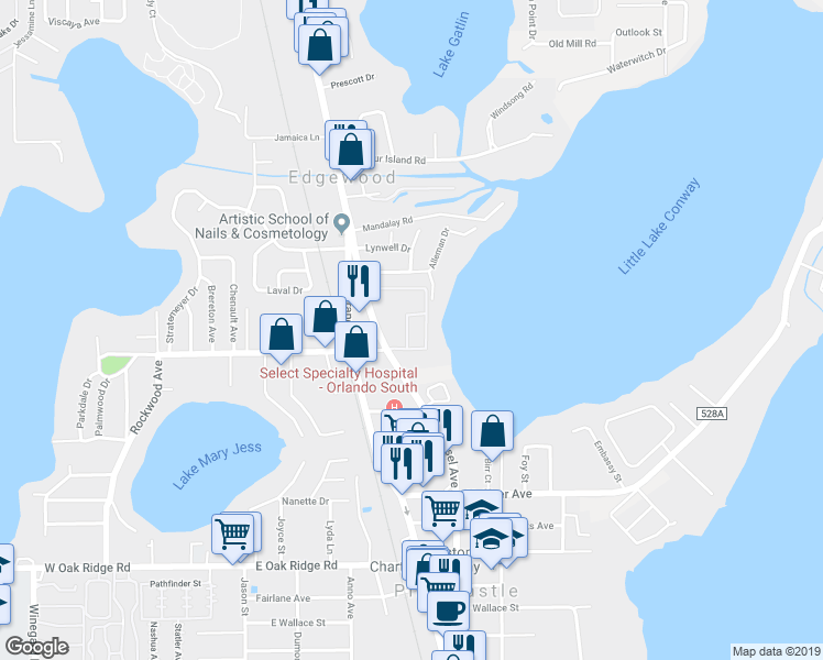 map of restaurants, bars, coffee shops, grocery stores, and more near 5429 Hansel Avenue in Edgewood