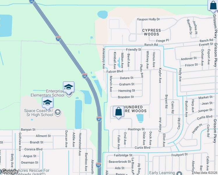 map of restaurants, bars, coffee shops, grocery stores, and more near 6970 Marvin Avenue in Cocoa