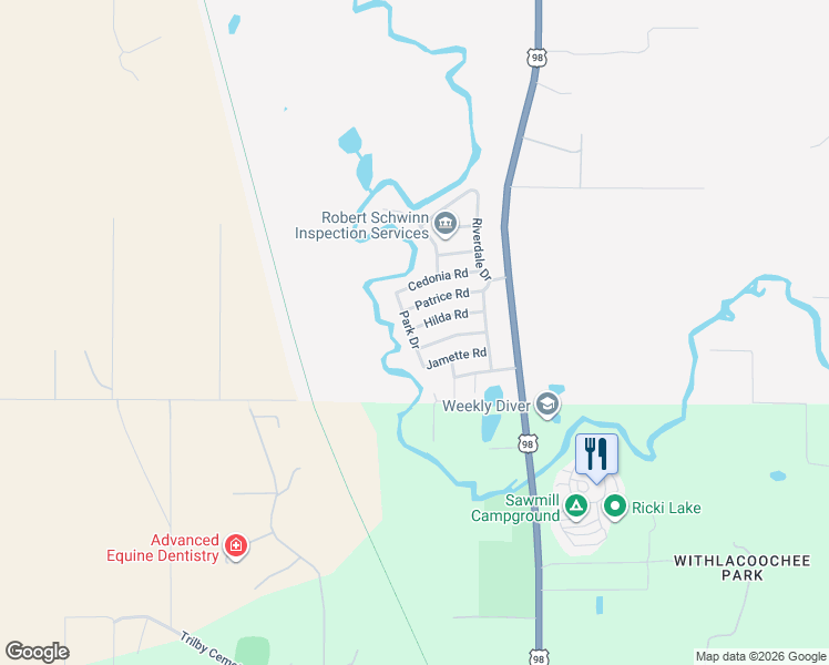 map of restaurants, bars, coffee shops, grocery stores, and more near 33091 Mulberry Road in Dade City