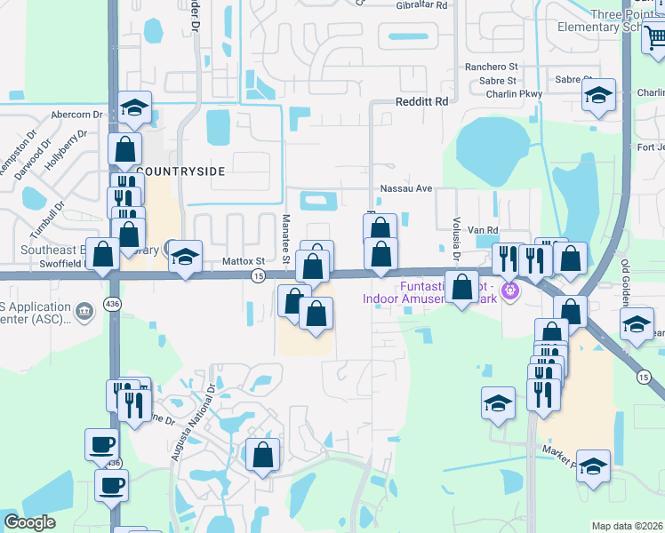 map of restaurants, bars, coffee shops, grocery stores, and more near 6230 Hoffner Avenue in Orlando