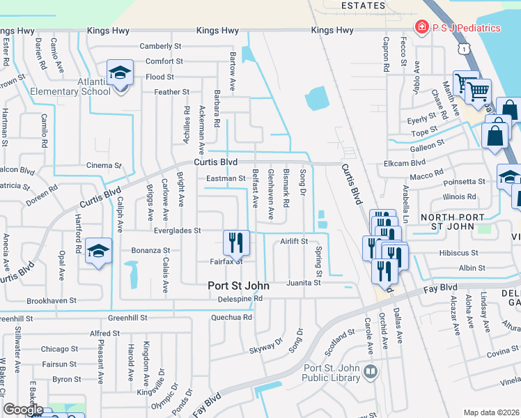 map of restaurants, bars, coffee shops, grocery stores, and more near 6942 Glenhaven Avenue in Cocoa