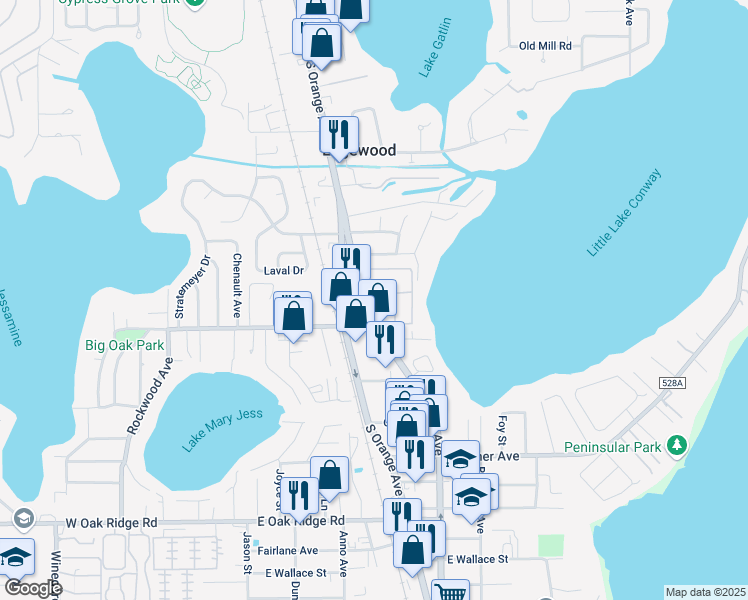 map of restaurants, bars, coffee shops, grocery stores, and more near in Edgewood