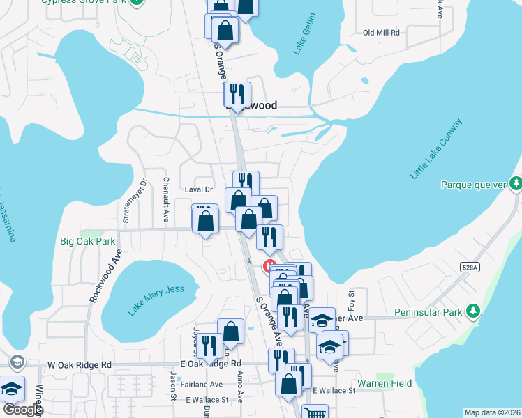 map of restaurants, bars, coffee shops, grocery stores, and more near in Edgewood