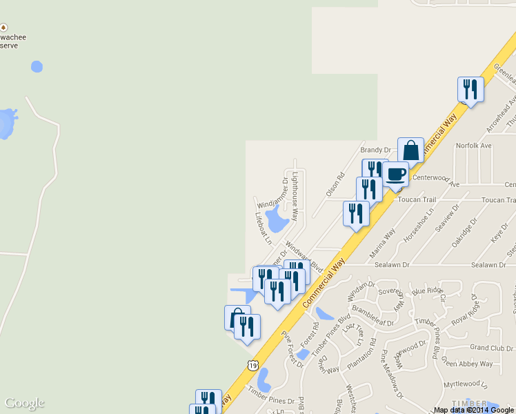 map of restaurants, bars, coffee shops, grocery stores, and more near 3248 Lifeboat Lane in Spring Hill