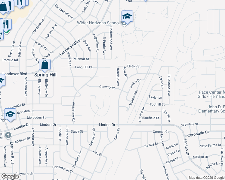 map of restaurants, bars, coffee shops, grocery stores, and more near 3259 Lema Drive in Spring Hill