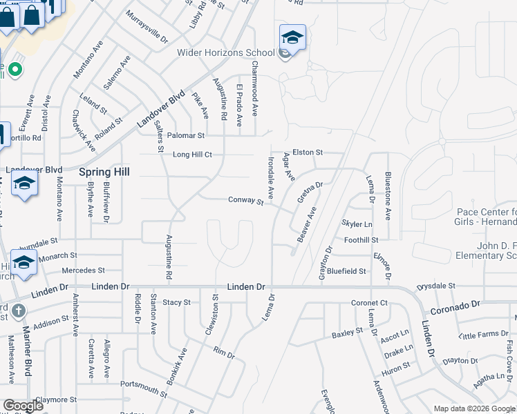 map of restaurants, bars, coffee shops, grocery stores, and more near 12054 Conway Street in Spring Hill