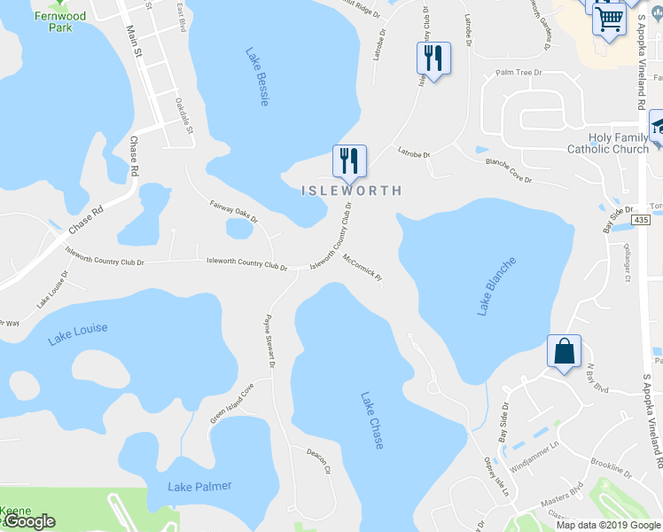 map of restaurants, bars, coffee shops, grocery stores, and more near 5231 Isleworth Country Club Drive in Windermere
