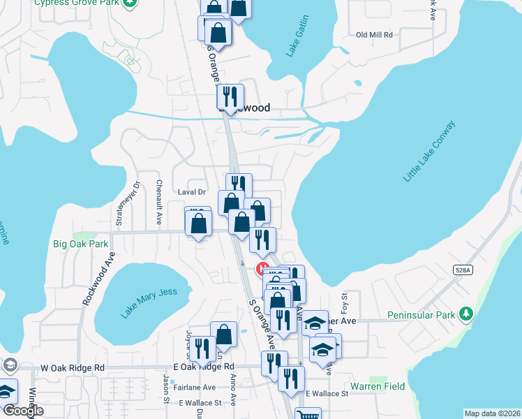 map of restaurants, bars, coffee shops, grocery stores, and more near 5315 Hansel Avenue in Edgewood