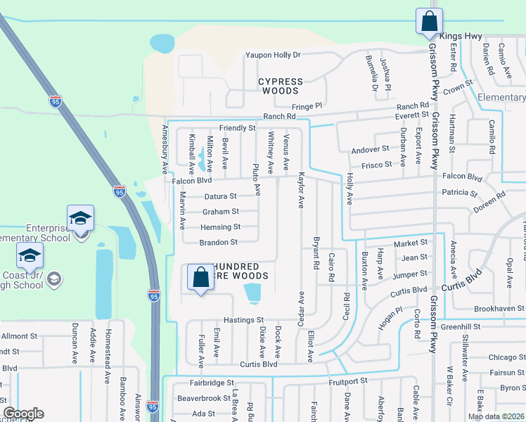 map of restaurants, bars, coffee shops, grocery stores, and more near 7015 Pluto Avenue in Cocoa