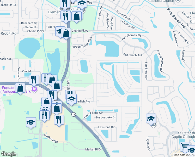 map of restaurants, bars, coffee shops, grocery stores, and more near 5449 R D Avenue in Orlando